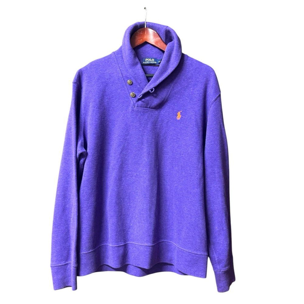 Polo Ralph Lauren purple shawl collar sweater size larger cotton long sleeved